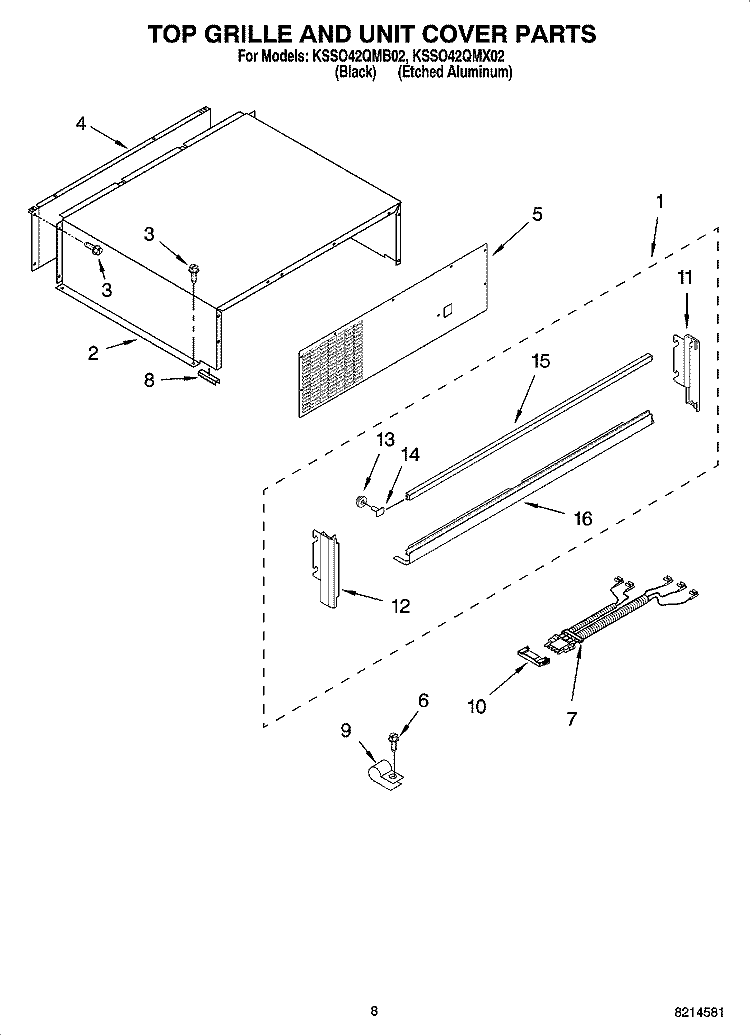 TOP GRILLE AND UNIT COVER PARTS Diagram and Parts List for KSSO42QMB02  KitchenAid Refrigerator
