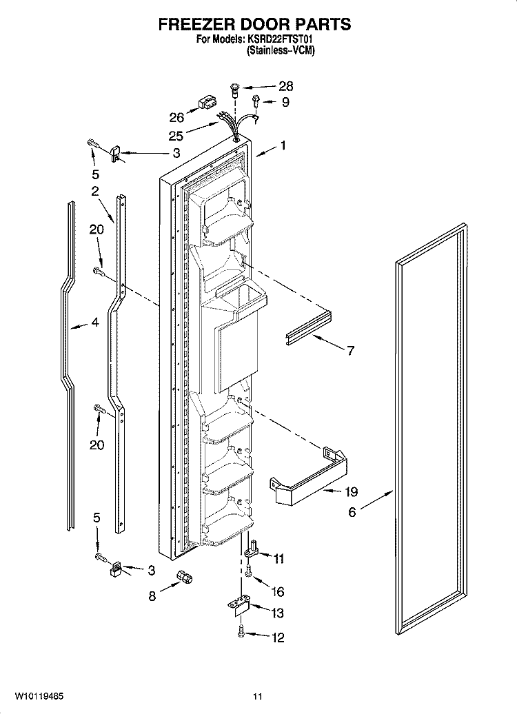 FREEZER DOOR PARTS Diagram and Parts List for KSRD22FTST01  KitchenAid Refrigerator