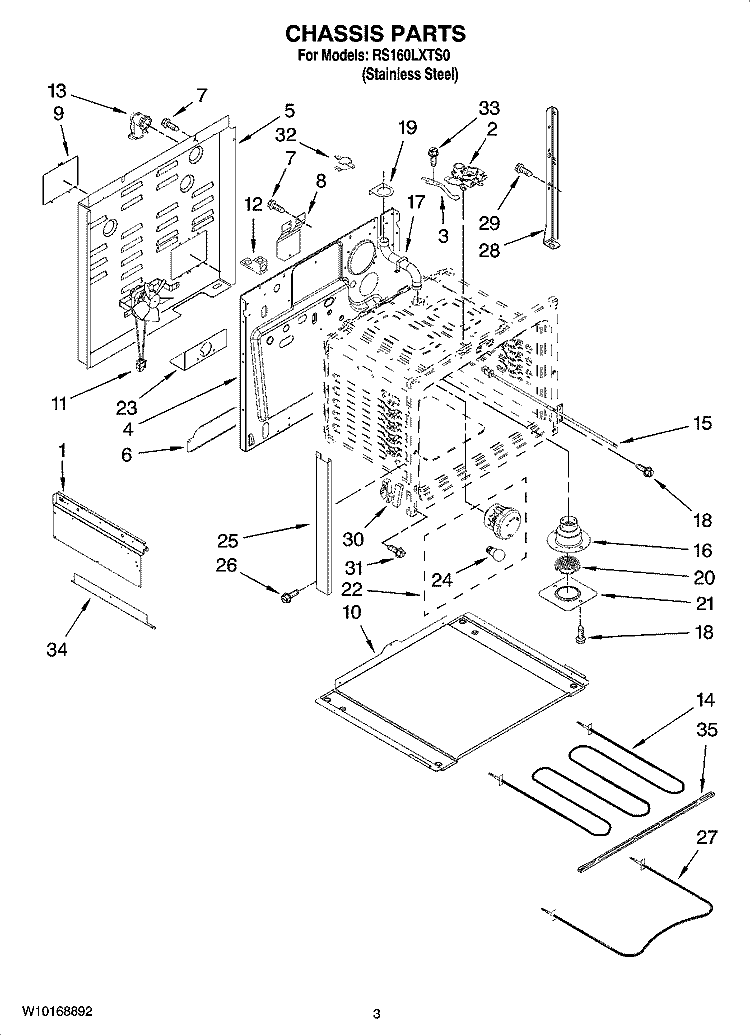 CHASSIS PARTS Diagram and Parts List for RS160LXTS0  Whirlpool Range