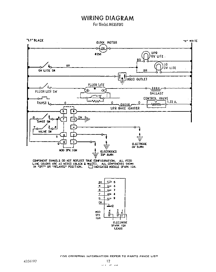 WIRING DIAGRAM Diagram and Parts List for H6358L0  Roper Range