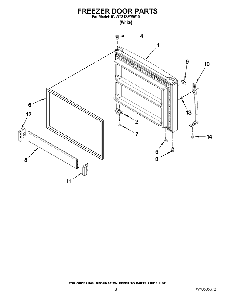 FREEZER DOOR PARTS Diagram and Parts List for 5VWT31SFYW00  Whirlpool Refrigerator