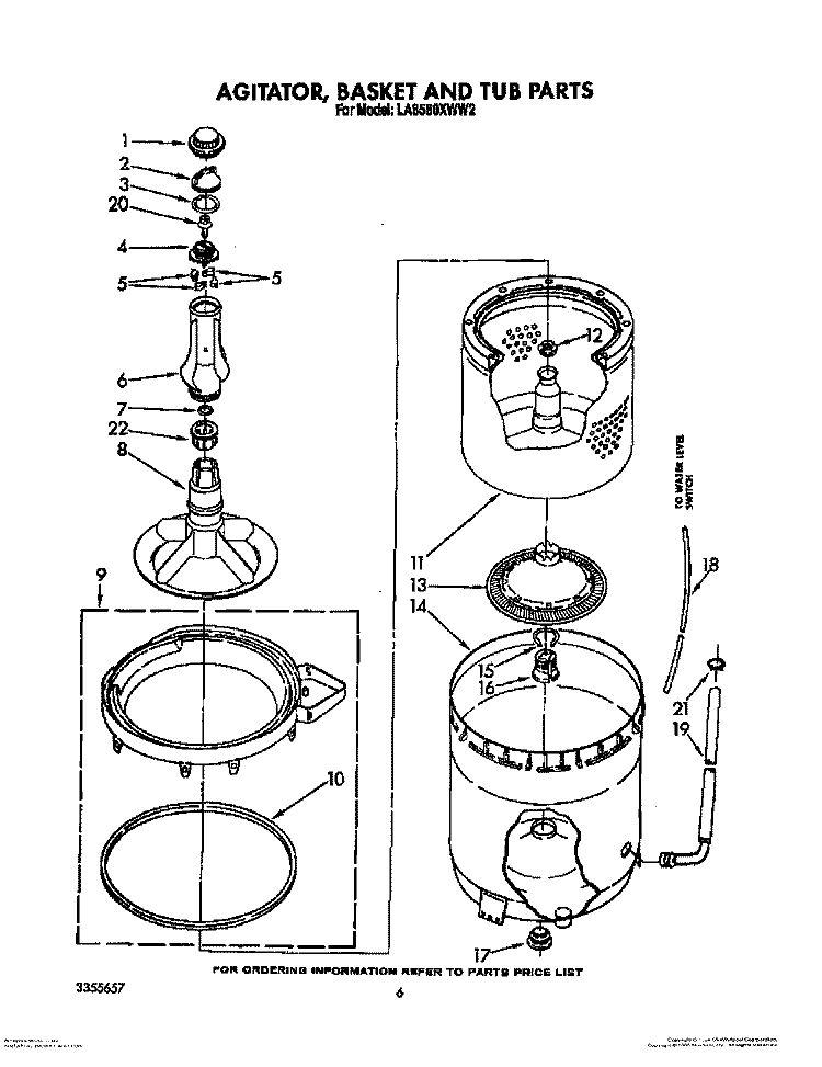 AGITATOR, BASKET AND TUB Diagram and Parts List for LA8580XWF2  Whirlpool Washer