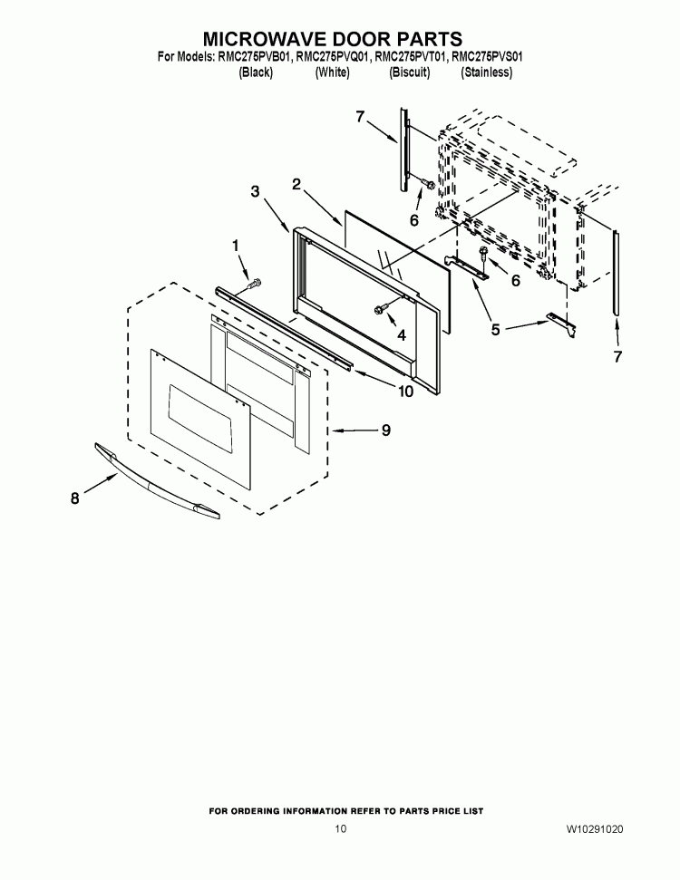 MICROWAVE DOOR PARTS Diagram and Parts List for RMC275PVB01  Whirlpool Microwave Oven Combo