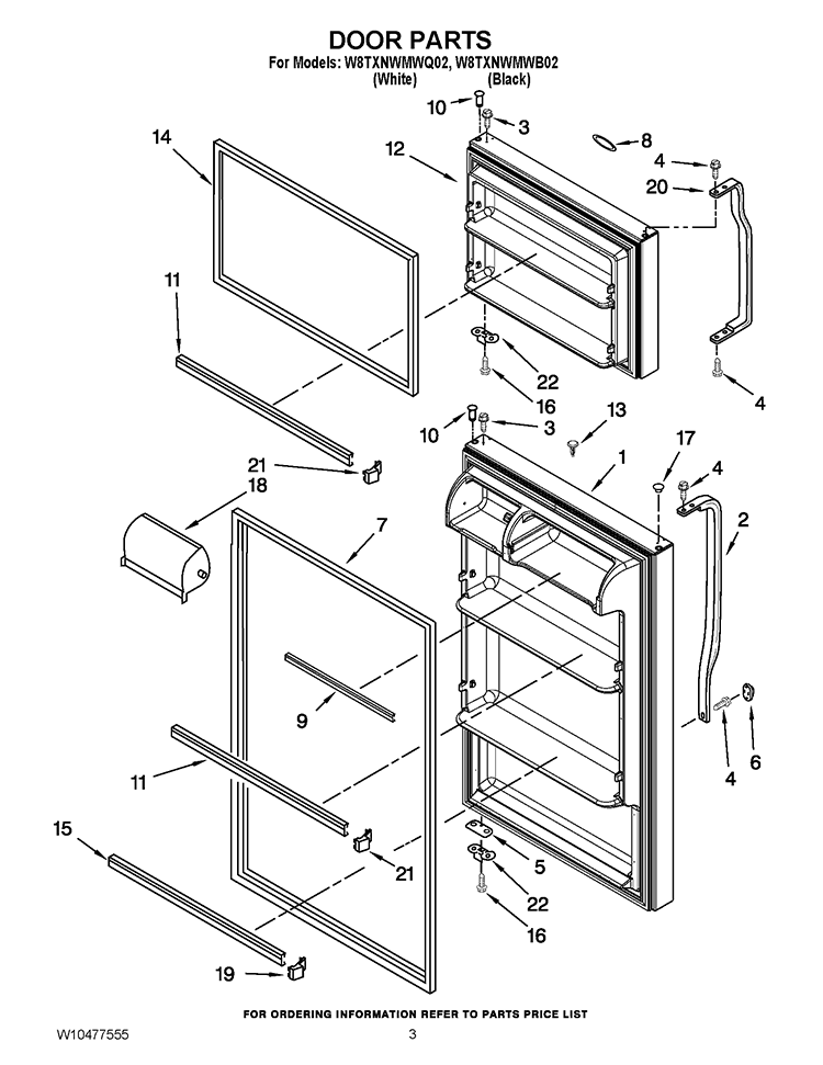 DOOR PARTS Diagram and Parts List for W8TXNWMWQ02  Whirlpool Refrigerator