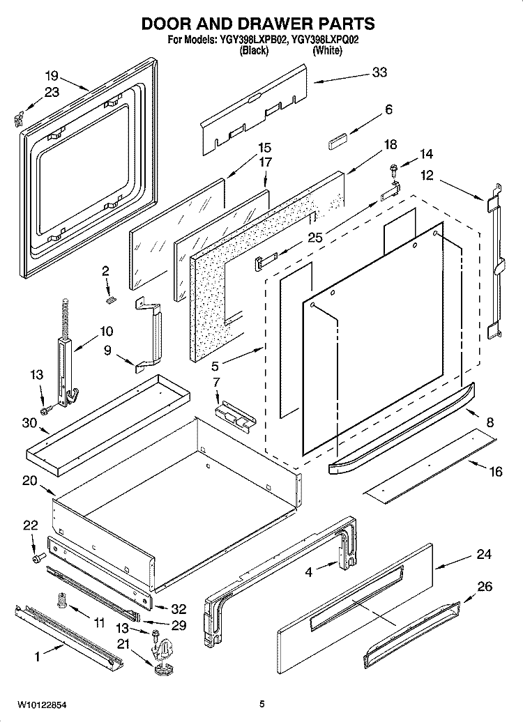 DOOR AND DRAWER PARTS Diagram and Parts List for YGY398LXPB02  Whirlpool Range