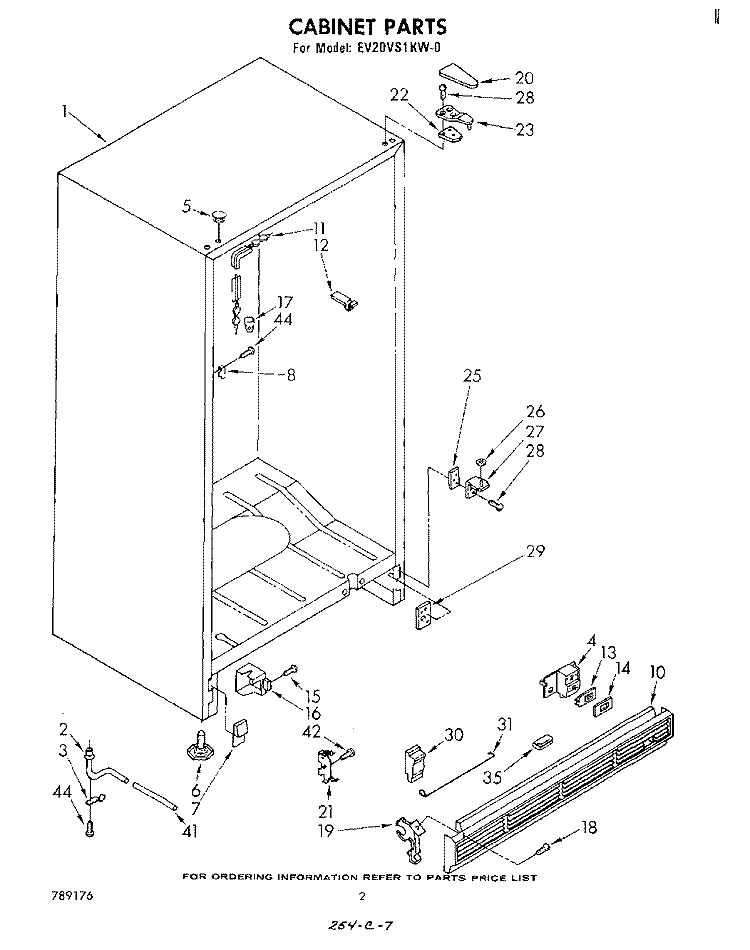 CABINET Diagram and Parts List for EV20VS1KW0  Whirlpool Freezer