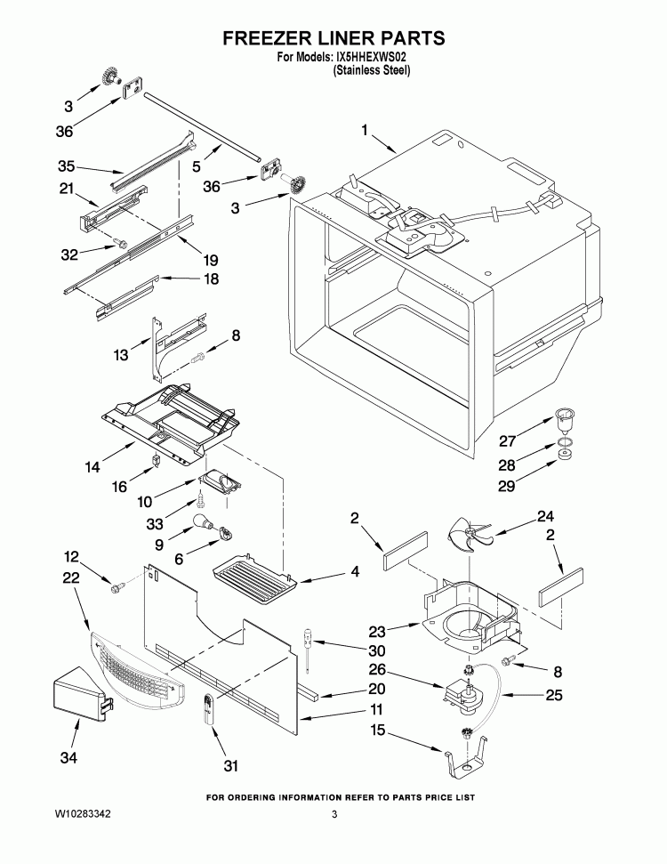 FREEZER LINER PARTS Diagram and Parts List for IX5HHEXWS02  Whirlpool Refrigerator
