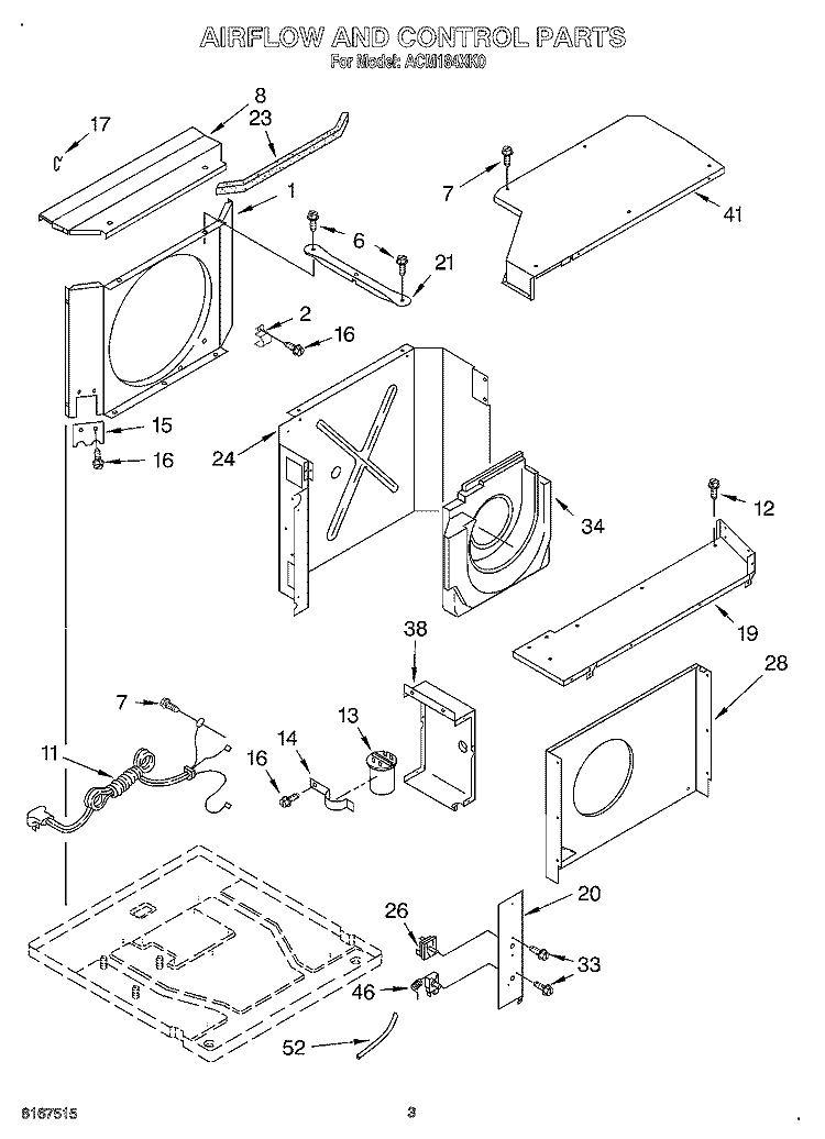 AIRFLOW AND CONTROL Diagram and Parts List for ACM184XK0  Whirlpool Air Conditioner