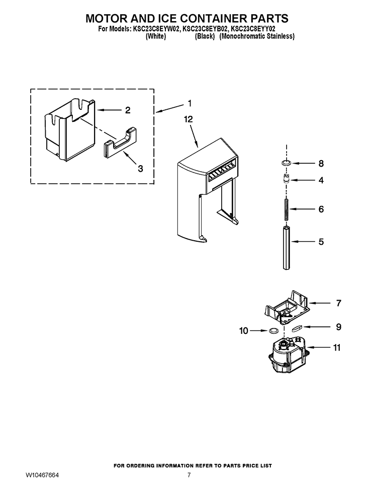 MOTOR AND ICE CONTAINER PARTS Diagram and Parts List for KSC23C8EYB02  KitchenAid Refrigerator