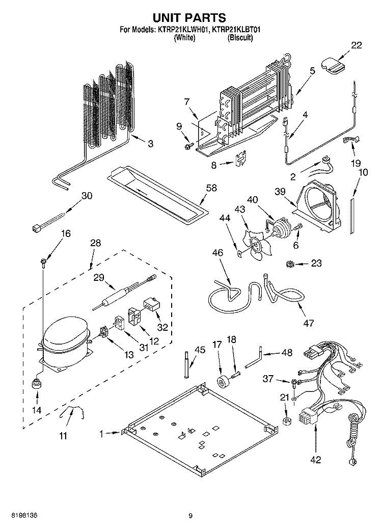 UNIT Diagram and Parts List for KTRP21KLBT01  KitchenAid Refrigerator