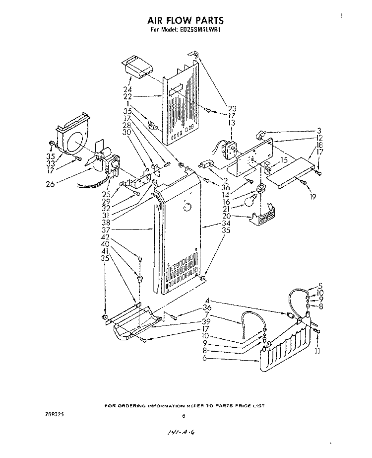 AIR FLOW Diagram and Parts List for ED25SM1LWR1  Whirlpool Refrigerator