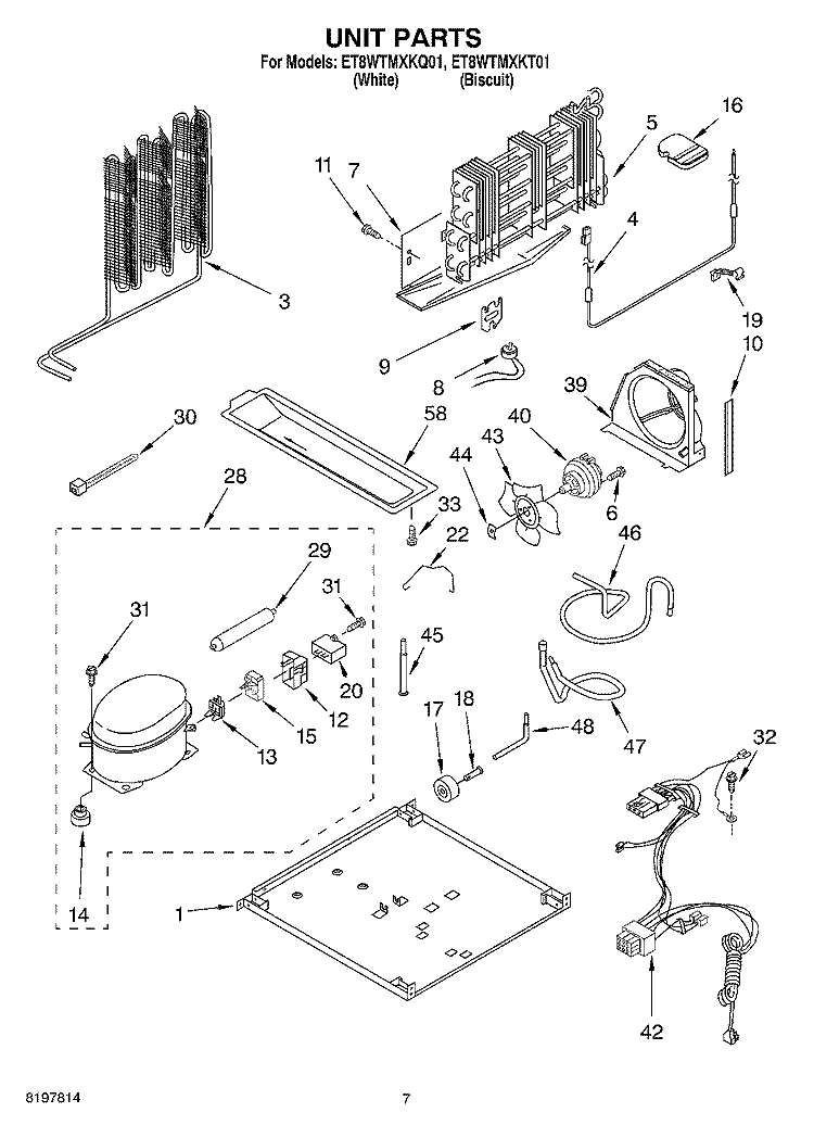 UNIT Diagram and Parts List for ET8WTMXKT01  Whirlpool Refrigerator