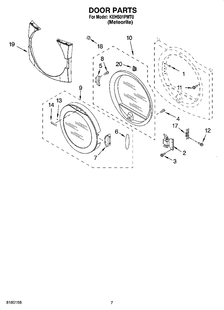 DOOR PARTS Diagram and Parts List for KEHS01PMT0  KitchenAid Dryer