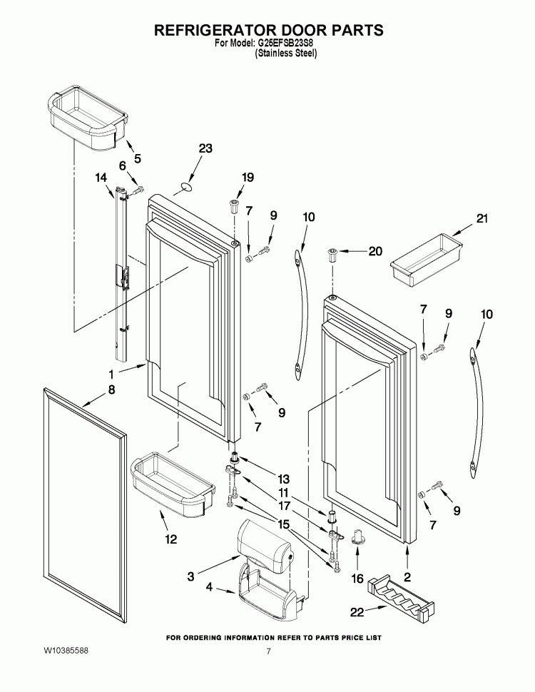 REFRIGERATOR DOOR PARTS Diagram and Parts List for G25EFSB23S8  Whirlpool Refrigerator