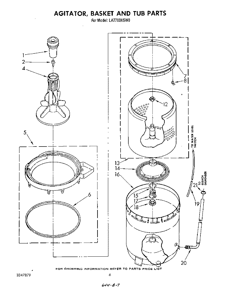 AGITATOR, BASKET AND TUB Diagram and Parts List for LA7700XSW0  Whirlpool Washer