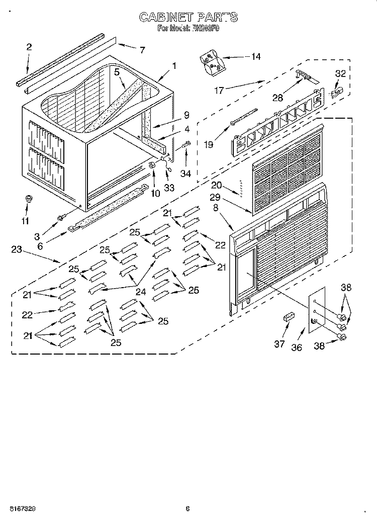 CABINET Diagram and Parts List for RH203F0  Whirlpool Air Conditioner