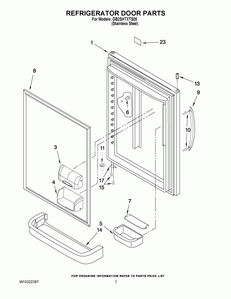 REFRIGERATOR DOOR PARTS Diagram and Parts List for GB2SHTXTS05  Whirlpool Refrigerator