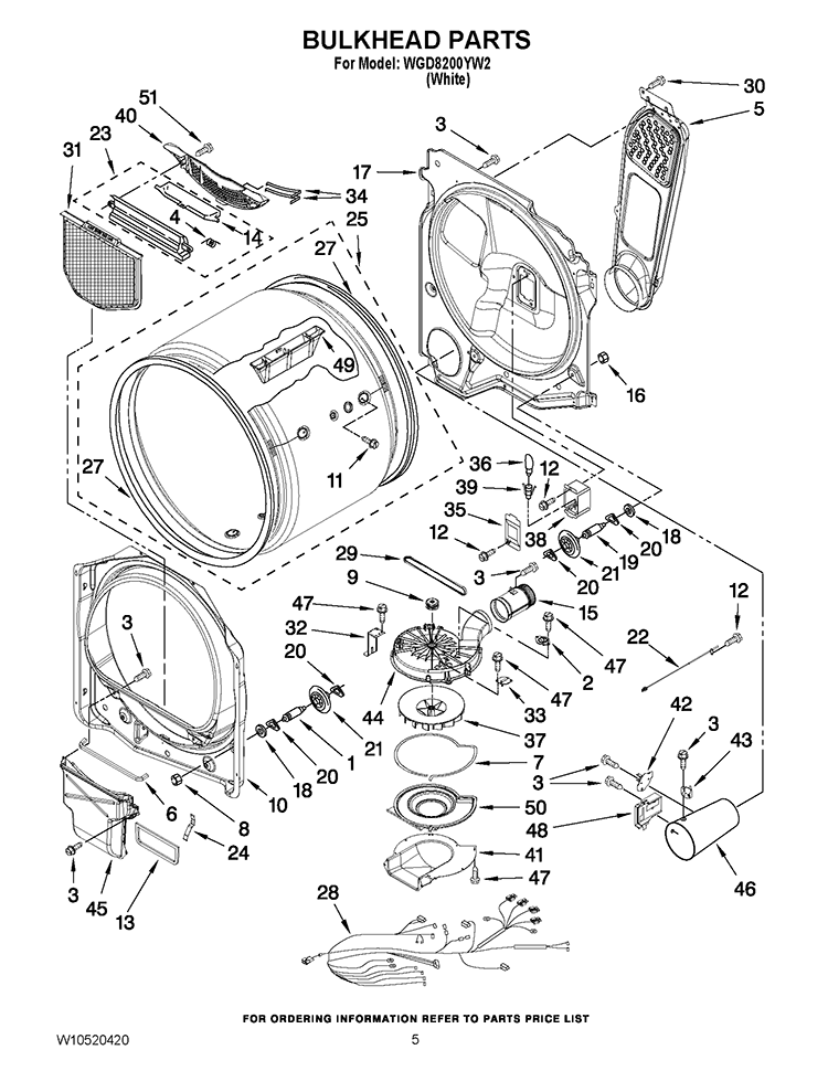 BULKHEAD PARTS Diagram and Parts List for WGD8200YW2  Whirlpool Dryer