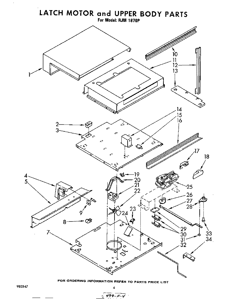 LATCH AND UPPER BODY Diagram and Parts List for RJM1870P  Whirlpool Microwave Oven Combo