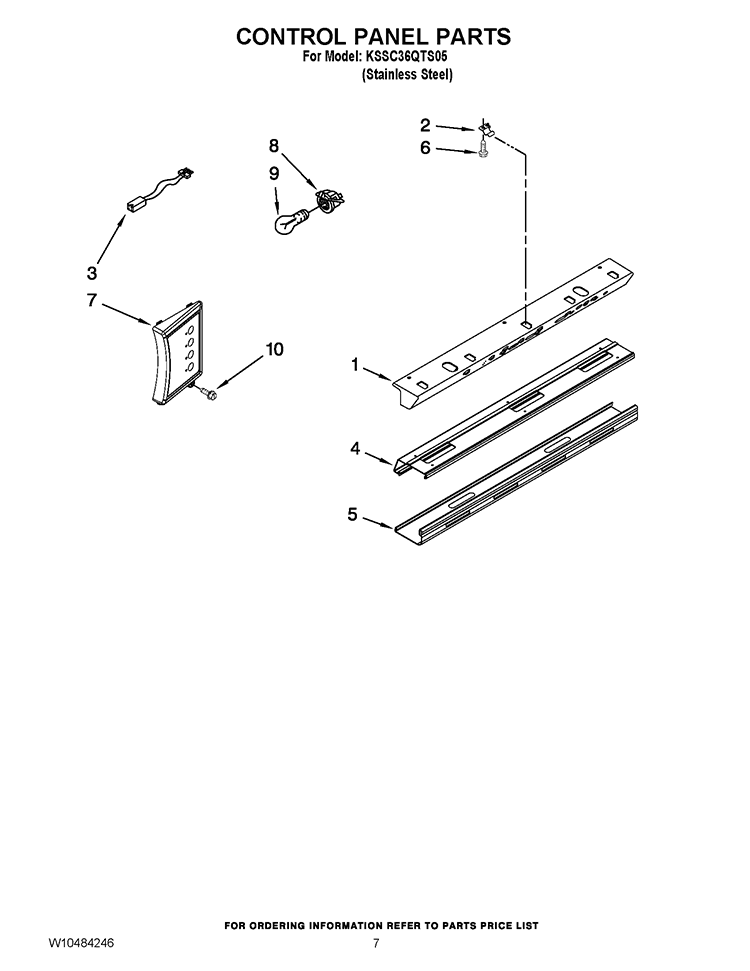 CONTROL PANEL PARTS Diagram and Parts List for KSSC36QTS05  KitchenAid Refrigerator