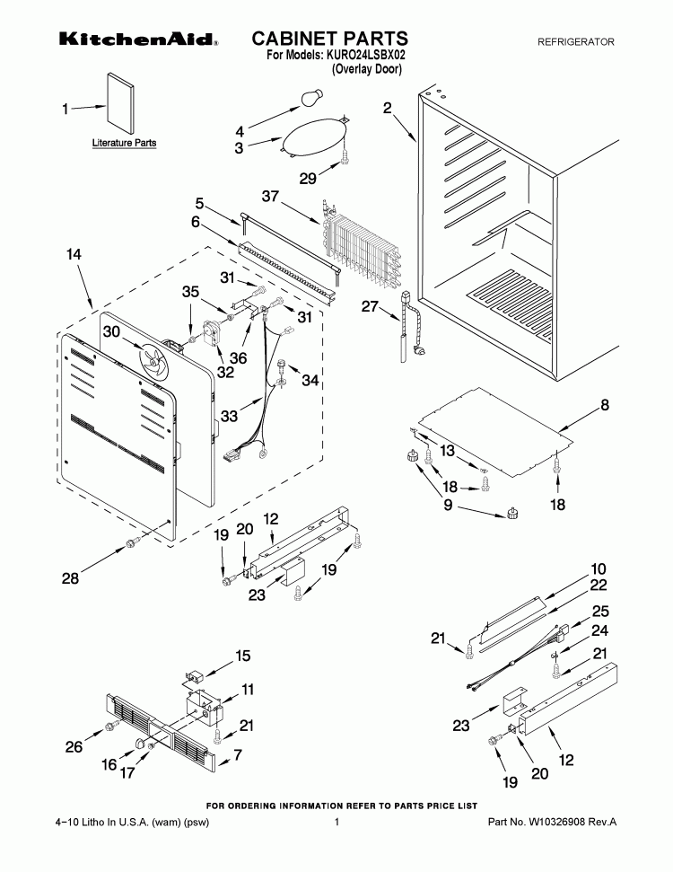 CABINET PARTS Diagram and Parts List for KURO24LSBX02  KitchenAid Refrigerator