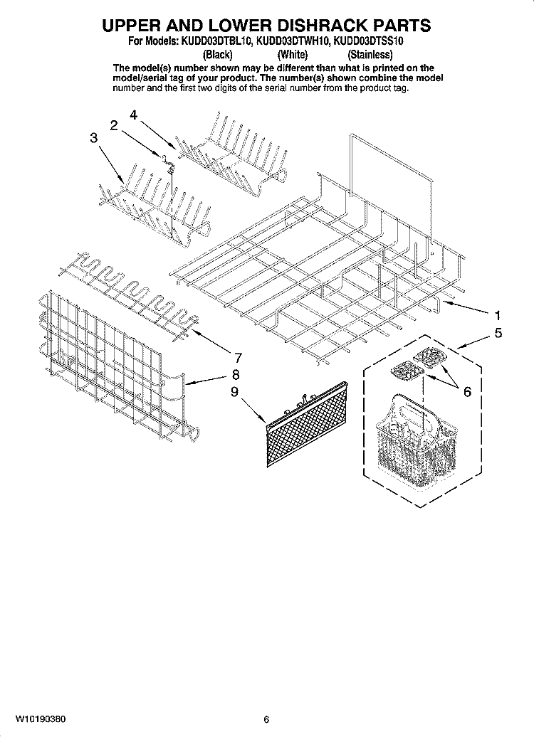 UPPER AND LOWER DISHRACK PARTS Diagram and Parts List for KUDD03DTSS10  KitchenAid Dishwasher