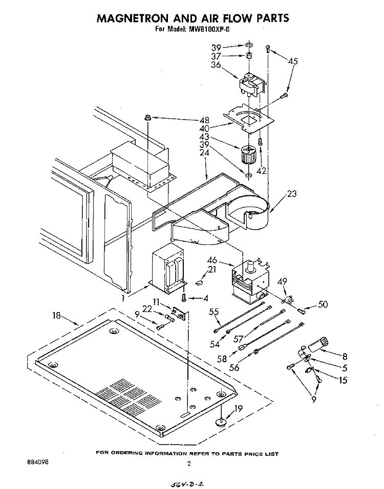 MAGNETRON AND AIR FLOW Diagram and Parts List for MW8100XP0  Whirlpool Microwave
