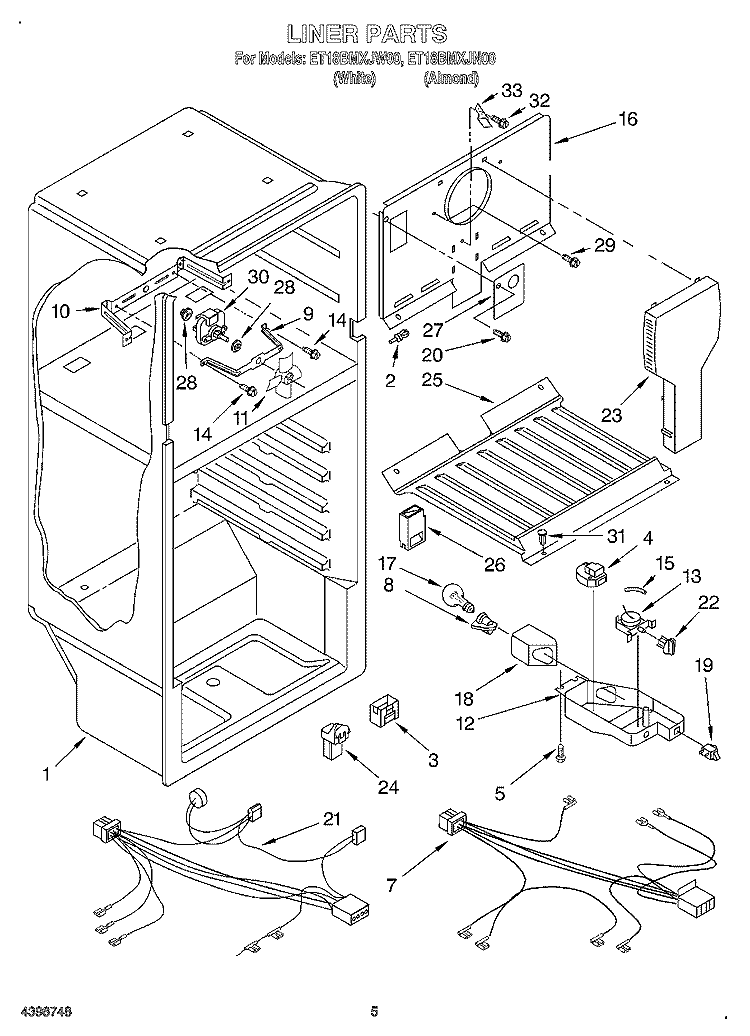 LINER Diagram and Parts List for ET18BMXJN00  Whirlpool Refrigerator