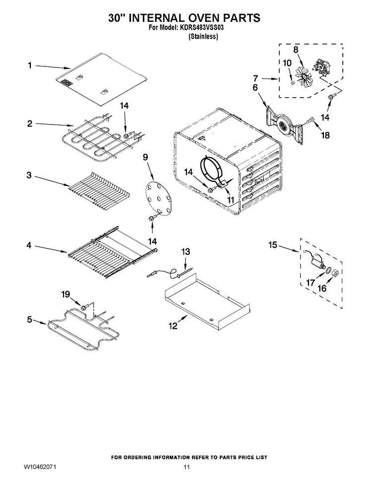30`` INTERNAL OVEN PARTS Diagram and Parts List for KDRS483VSS03  KitchenAid Range