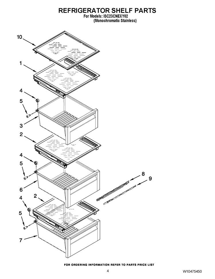 REFRIGERATOR SHELF PARTS Diagram and Parts List for ISC23CNEXY02  Whirlpool Refrigerator