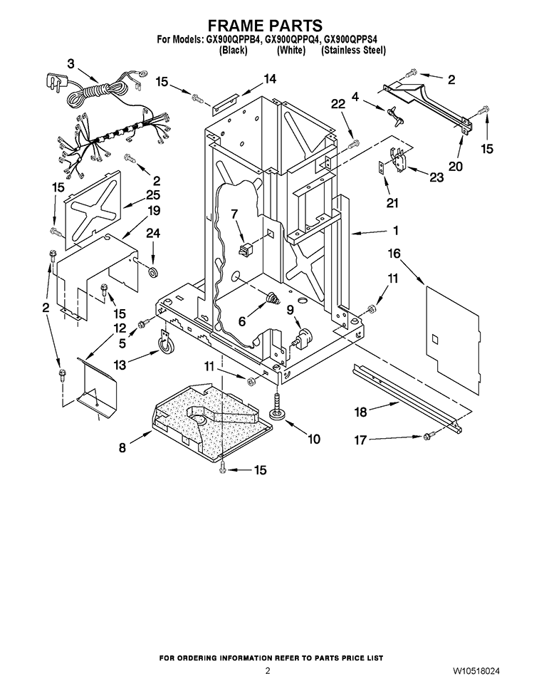 FRAME PARTS Diagram and Parts List for GX900QPPQ4  Whirlpool Trash Compactor