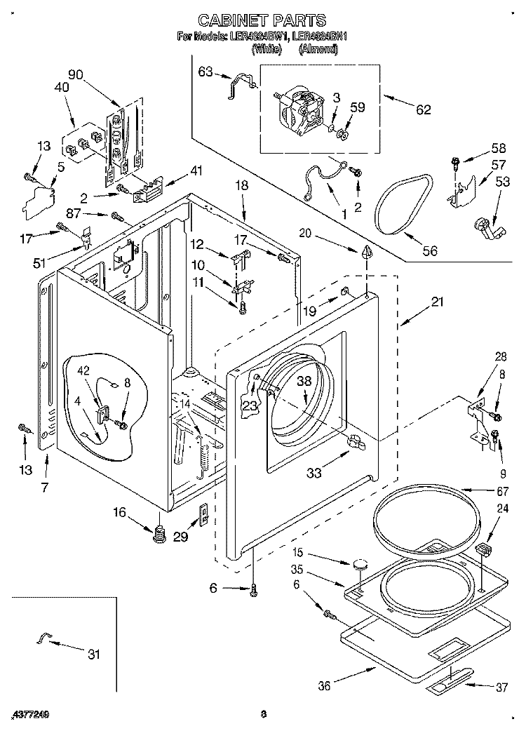 SECTION Diagram and Parts List for LER4624BW1  Whirlpool Dryer