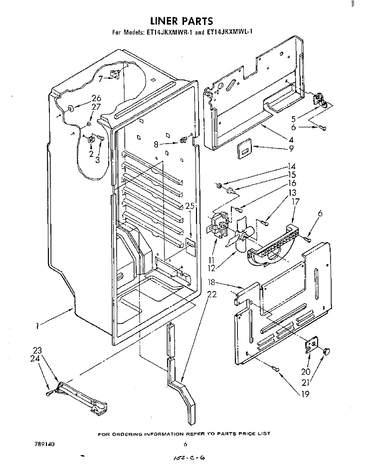 LINER , LITERATURE AND OPTIONAL Diagram and Parts List for ET14JKXMWR1  Whirlpool Refrigerator