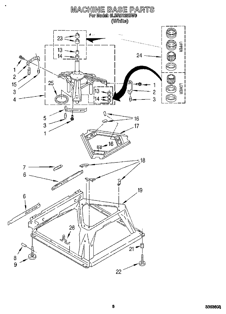 MACHINE BASE Diagram and Parts List for 6LBR5132BW0  Whirlpool Washer