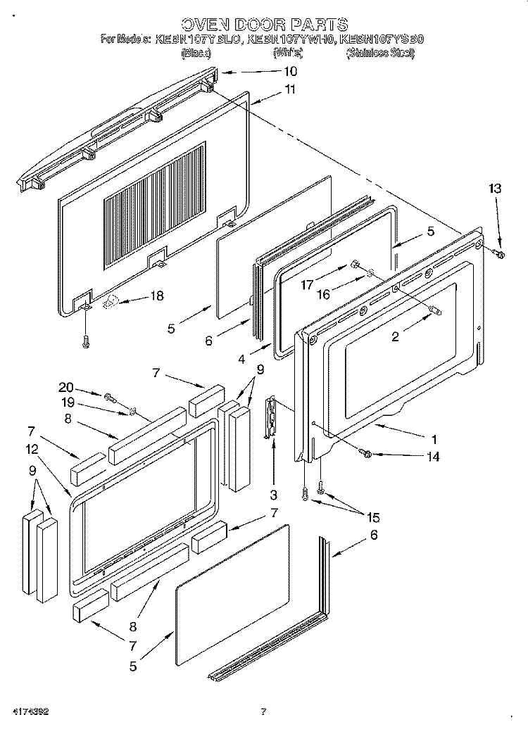 OVEN DOOR Diagram and Parts List for KEBN107YWH0  KitchenAid Wall Oven
