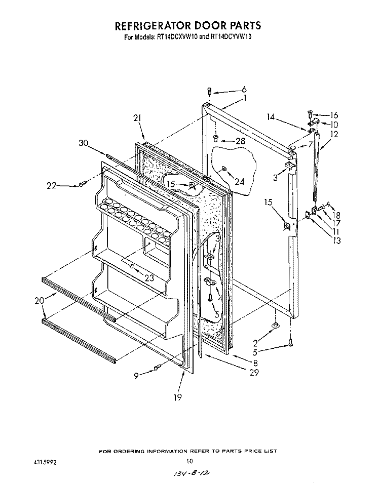 REFRIGERATOR DOOR , NOT ILLUSTRATED Diagram and Parts List for RT14DCXVW10  Roper Refrigerator