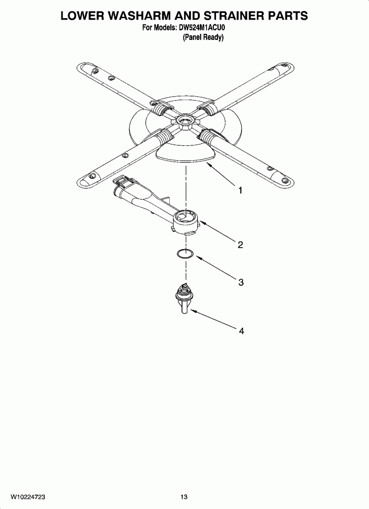 LOWER WASHARM AND STRAINER PARTS, OPTIONAL PARTS (NOT INCLUDED) Diagram and Parts List for DW524M1ACU0  Whirlpool Dishwasher