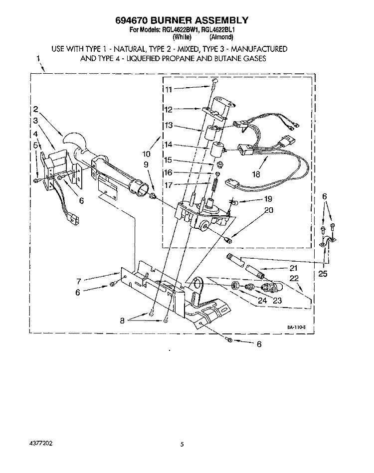 694670 BURNER ASSEMBLY Diagram and Parts List for RGL4622BL1  Roper Dryer