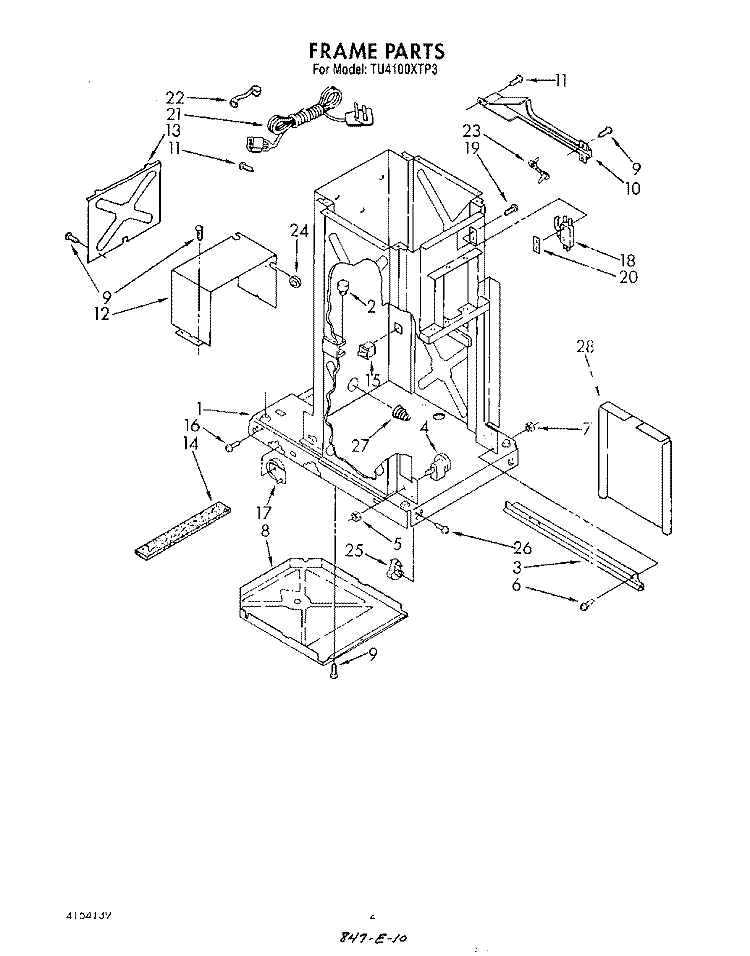 FRAME Diagram and Parts List for TU4100XTP3  Whirlpool Trash Compactor