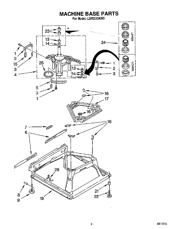 MACHINE BASE Diagram and Parts List for LSR5233AN0  Whirlpool Washer