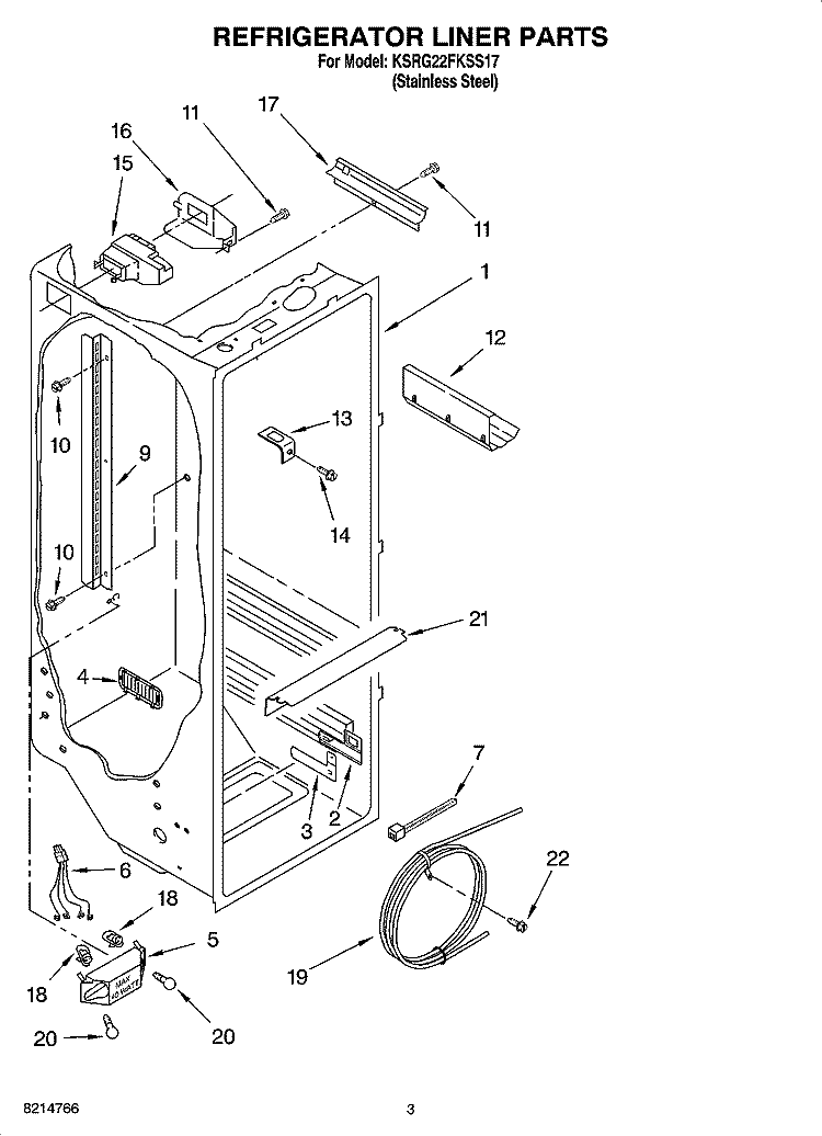 REFRIGERATOR LINER PARTS Diagram and Parts List for KSRG22FKSS17  KitchenAid Refrigerator