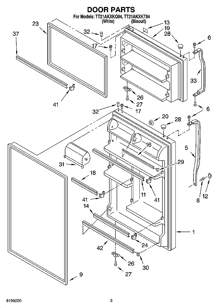 DOOR PARTS Diagram and Parts List for TT21AKXKQ04  Estate Refrigerator