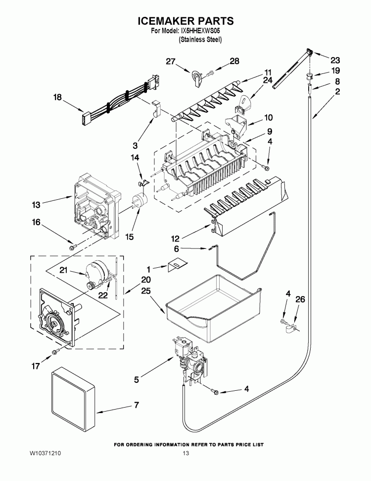 ICEMAKER PARTS Diagram and Parts List for IX5HHEXWS05  Whirlpool Refrigerator