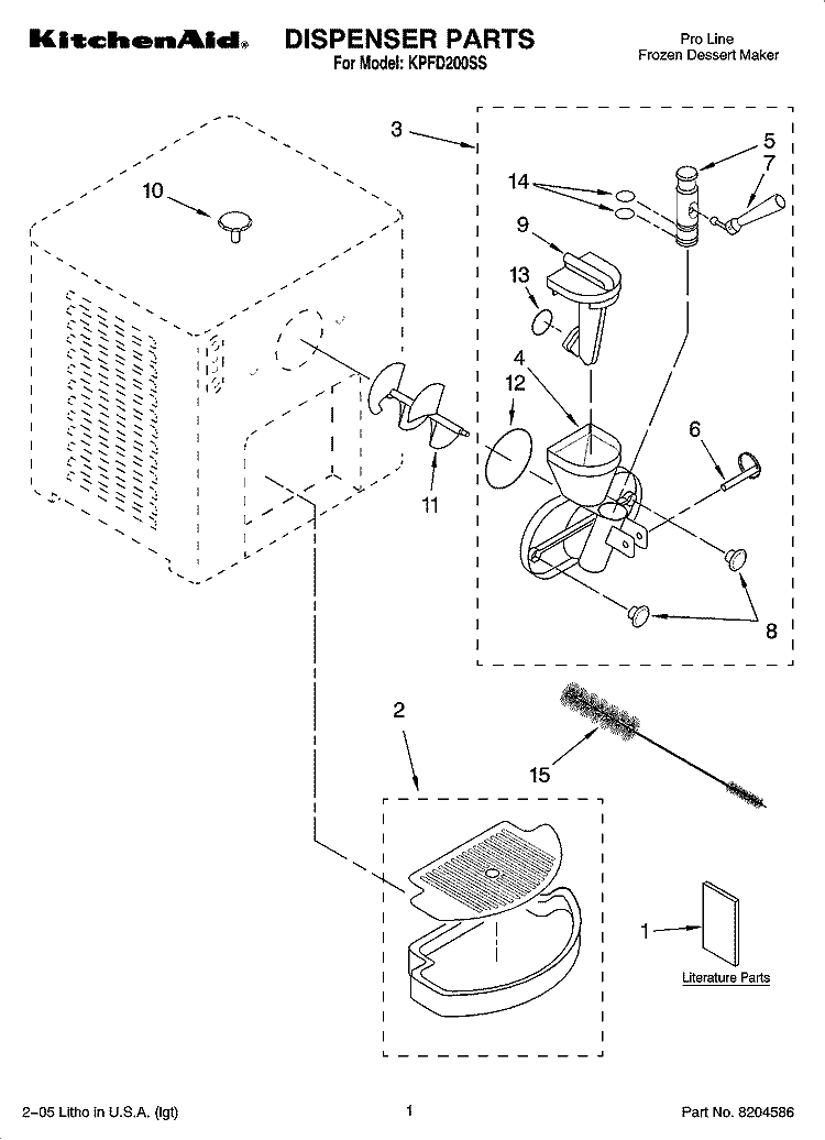 DISPENSER PARTS Diagram and Parts List for KPFD200SS  KitchenAid Ice Cream Maker