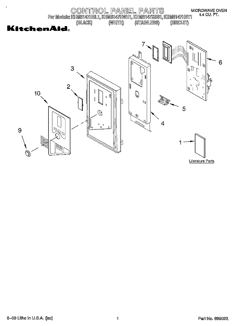CONTROL PANEL, LITERATURE Diagram and Parts List for KHMS147HBL1  KitchenAid Microwave