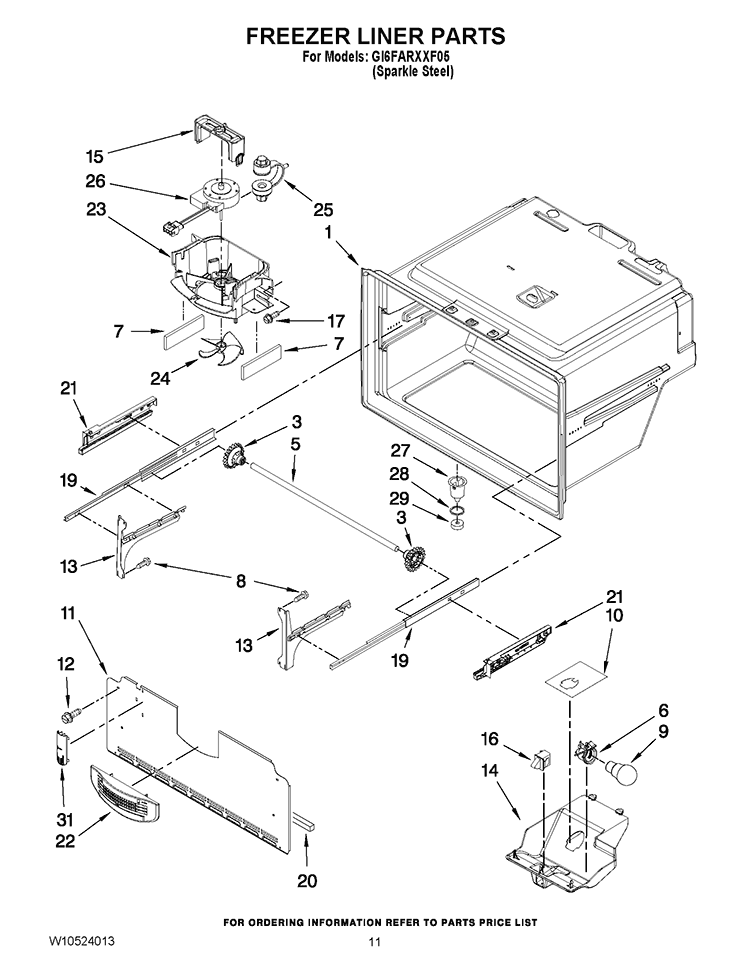 FREEZER LINER PARTS Diagram and Parts List for GI6FARXXF05  Whirlpool Refrigerator