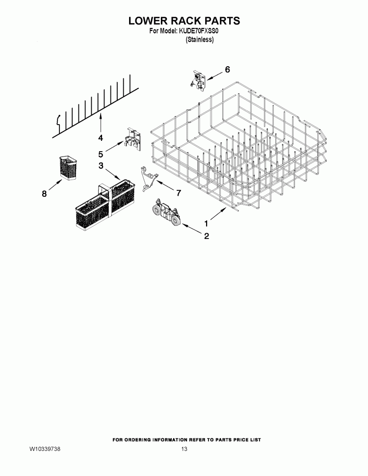 LOWER RACK PARTS Diagram and Parts List for KUDE70FXSS0  KitchenAid Dishwasher