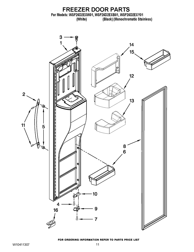 FREEZER DOOR PARTS Diagram and Parts List for WSF26D2EXW01  Whirlpool Refrigerator