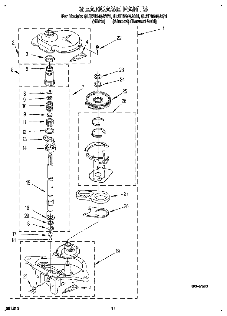 GEARCASE Diagram and Parts List for 8LSP8245AN1  Whirlpool Washer