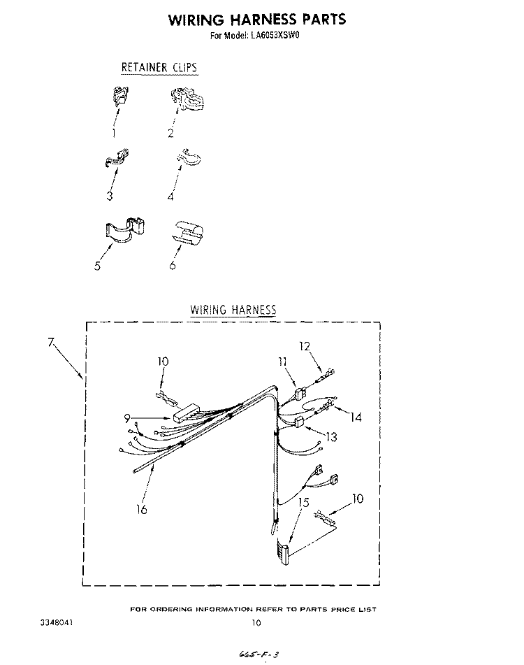 WIRING HARNESS Diagram and Parts List for LA6053XSW0  Whirlpool Washer